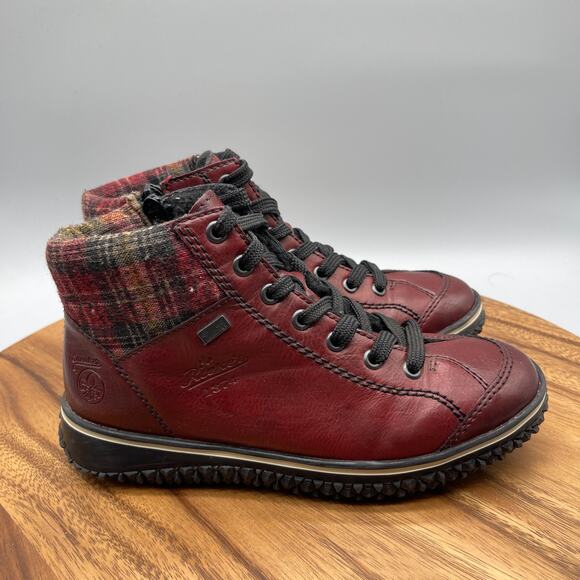 Rieker Shoes - Rieker Chelsea Boots Womens 6.5 M Red Side-Zip Waterproof Lace-Up Ankle Shoes
